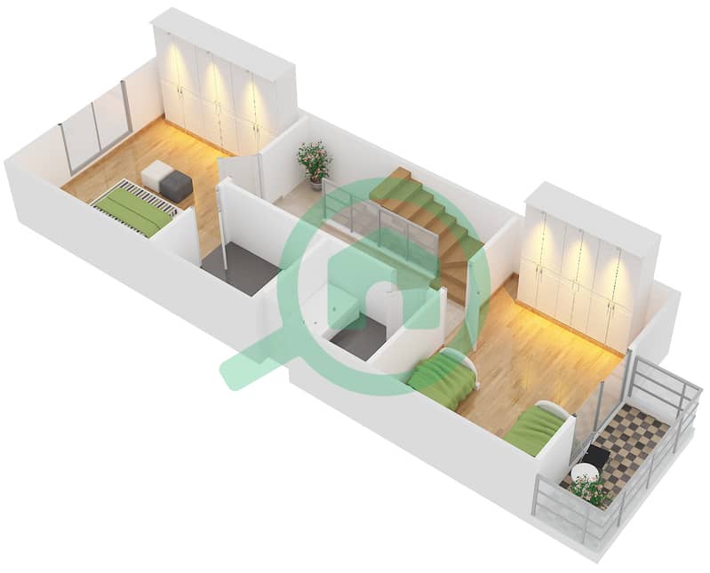 المخططات الطابقية لتصميم النموذج B فیلا 3 غرف نوم - فلل الريف - طراز عربي First Floor interactive3D