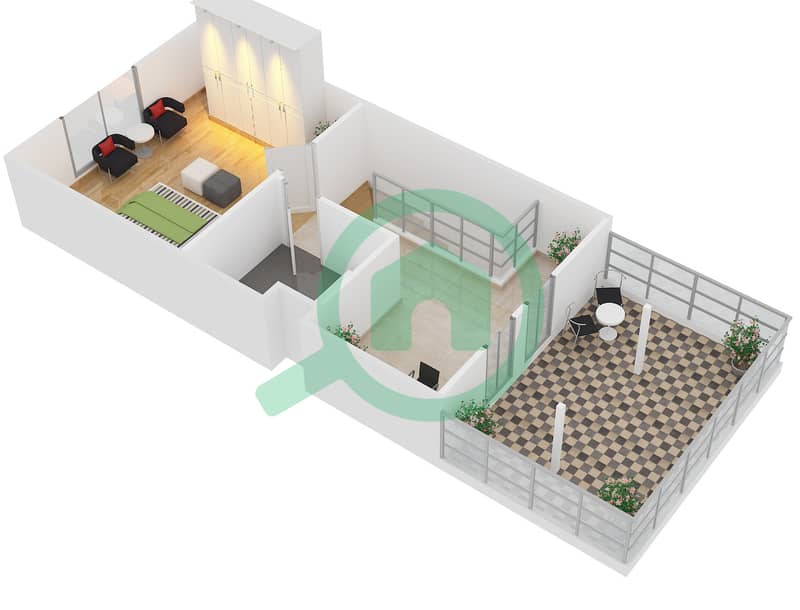 المخططات الطابقية لتصميم النموذج B فیلا 3 غرف نوم - فلل الريف - طراز عربي Second Floor interactive3D