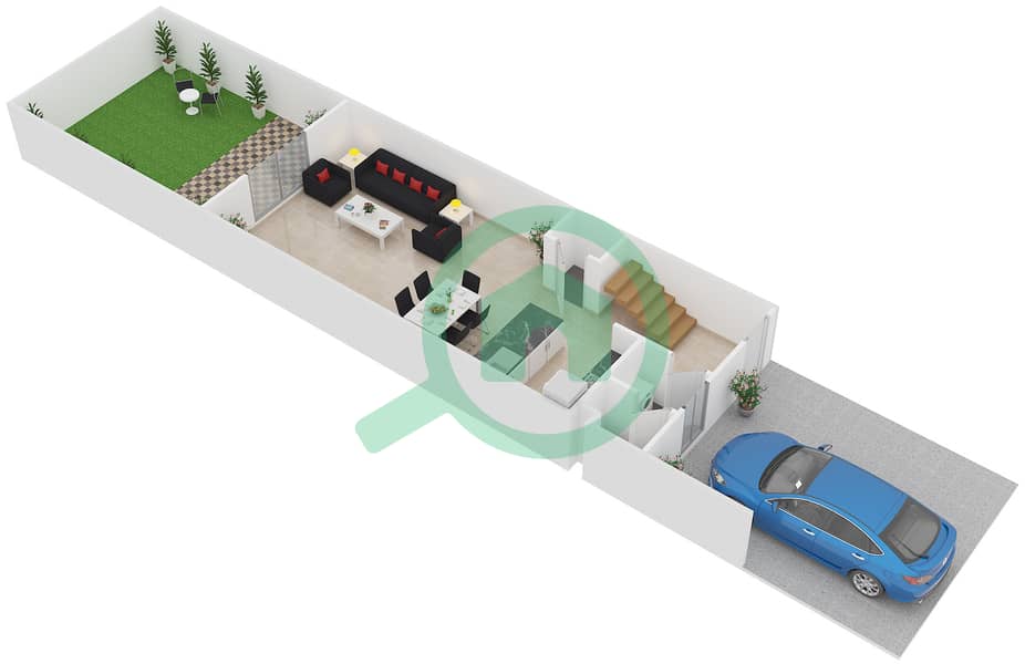 المخططات الطابقية لتصميم النموذج B فیلا 3 غرف نوم - فلل الريف - طراز عربي Ground Floor interactive3D