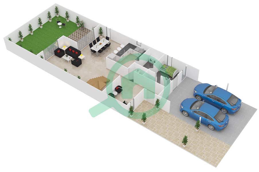 المخططات الطابقية لتصميم النموذج C فیلا 4 غرف نوم - فلل الريف - طراز عربي Ground Floor interactive3D