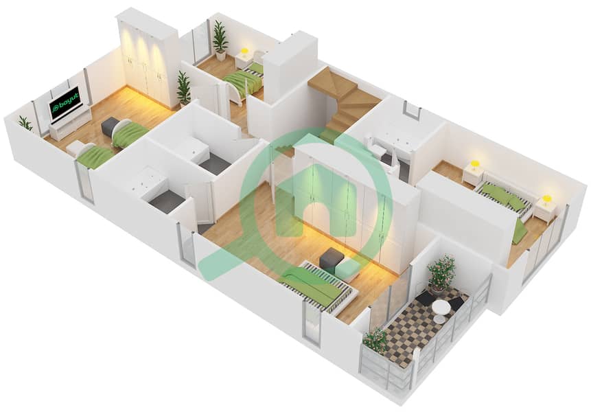المخططات الطابقية لتصميم النموذج C فیلا 4 غرف نوم - فلل الريف - طراز عربي First Floor interactive3D