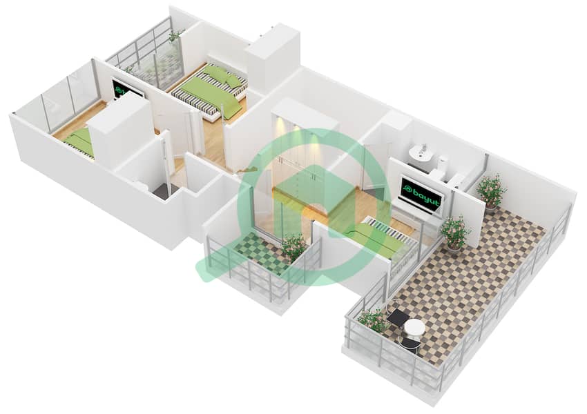 Акоя Фреш - Вилла 3 Cпальни планировка Тип RR-EM First Floor interactive3D