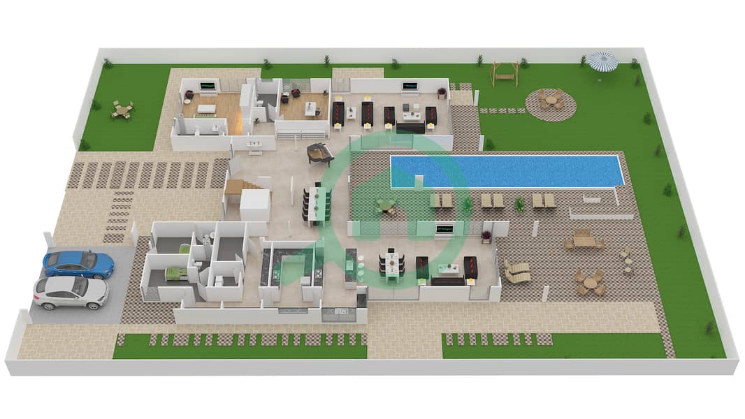 المخططات الطابقية لتصميم النموذج B4 CLASSIC فیلا 6 غرف نوم - باركوايز Ground Floor interactive3D