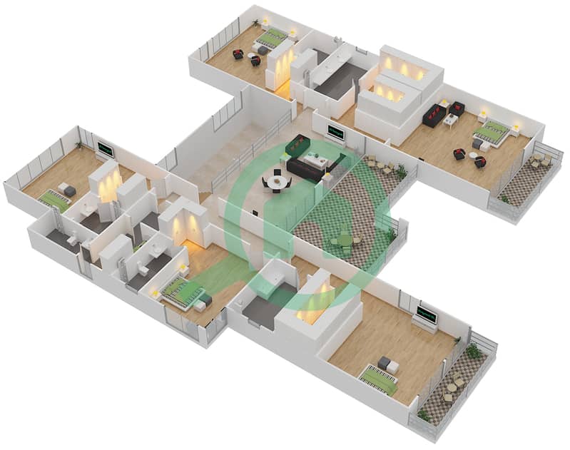 Парквейс - Вилла 6 Cпальни планировка Тип B4 CLASSIC First Floor interactive3D