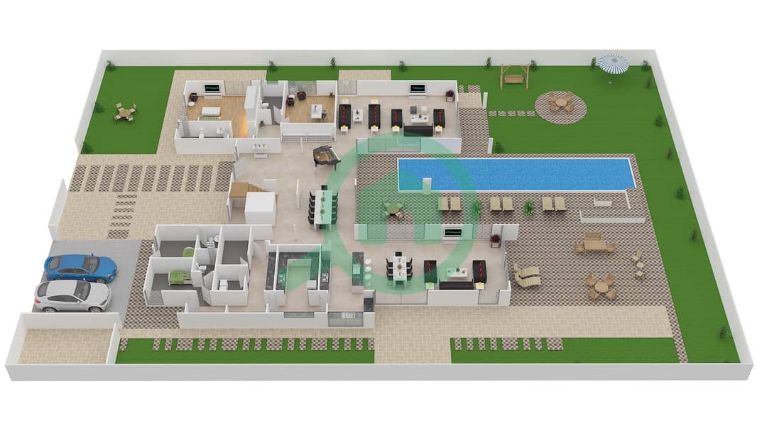 المخططات الطابقية لتصميم النموذج B4 MODERN فیلا 6 غرف نوم - باركوايز Ground Floor interactive3D