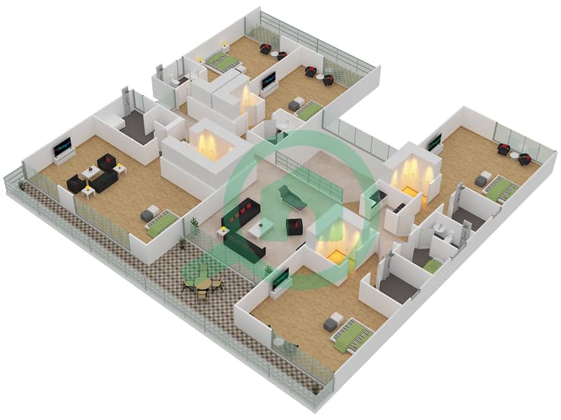 球道景观社区 - 6 卧室别墅类型B1戶型图 First Floor interactive3D