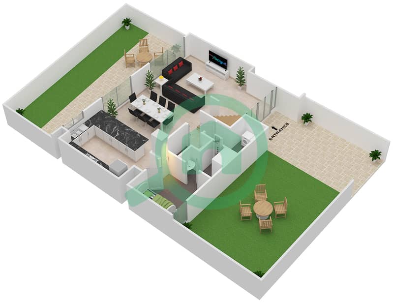公园山岭 - 3 卧室联排别墅类型／单位B/7-15戶型图 Ground Floor interactive3D