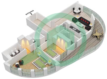 المخططات الطابقية لتصميم النموذج AB شقة 2 غرفة نوم - بيتش تاور A