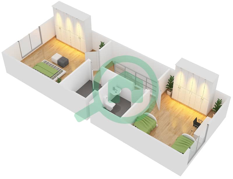 المخططات الطابقية لتصميم النموذج A فیلا 2 غرفة نوم - فلل الريف - طراز البحر المتوسط First Floor interactive3D