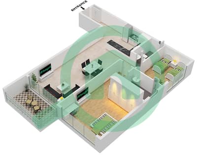 المخططات الطابقية لتصميم النموذج A شقة 2 غرفة نوم - بناية ايست 40
