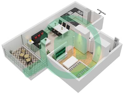 المخططات الطابقية لتصميم النموذج B شقة 1 غرفة نوم - بناية ايست 40