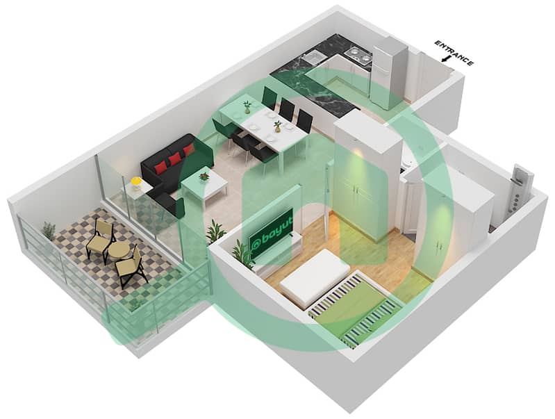 East 40 - 1 Bedroom Apartment Type B Floor plan interactive3D