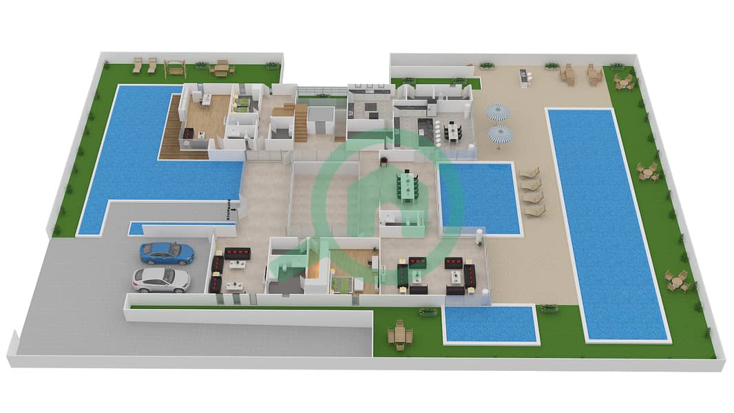 迪拜山林社区 - 7 卧室别墅类型1 CONTEMPORARY戶型图 Ground Floor interactive3D