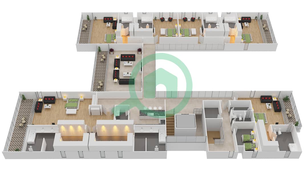 迪拜山林社区 - 7 卧室别墅类型1 CONTEMPORARY戶型图 Upper Floor interactive3D