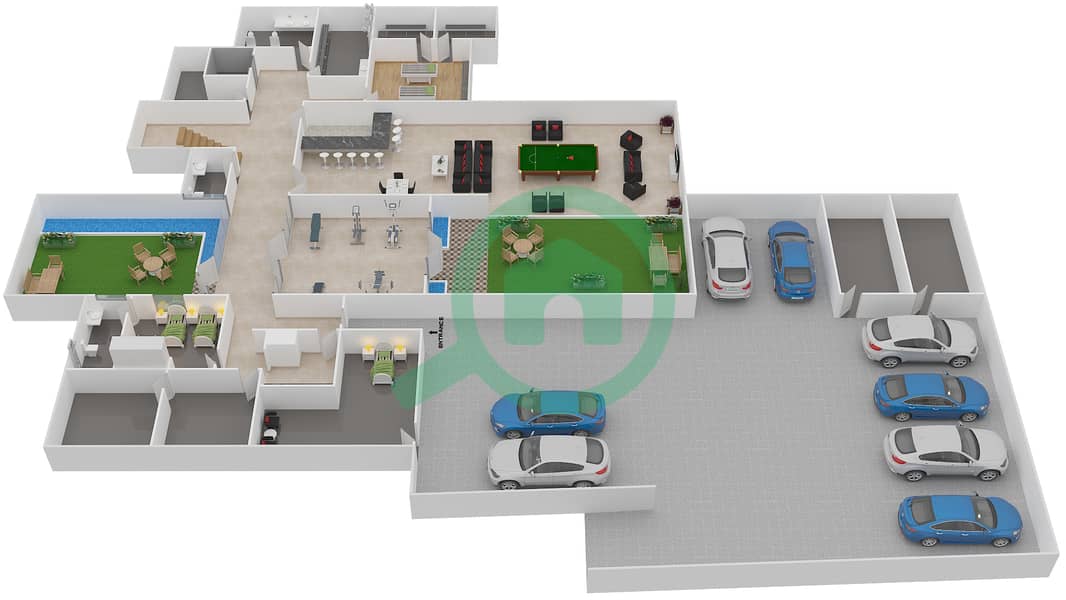 Дубай Хиллс Гров - Вилла 7 Cпальни планировка Тип 1 MODERN Lower Floor interactive3D