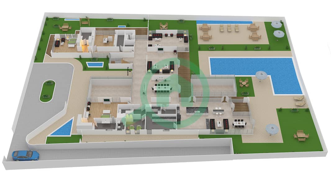 المخططات الطابقية لتصميم النموذج 1 MODERN فیلا 7 غرف نوم - دبي هيلز غروف Ground Floor interactive3D