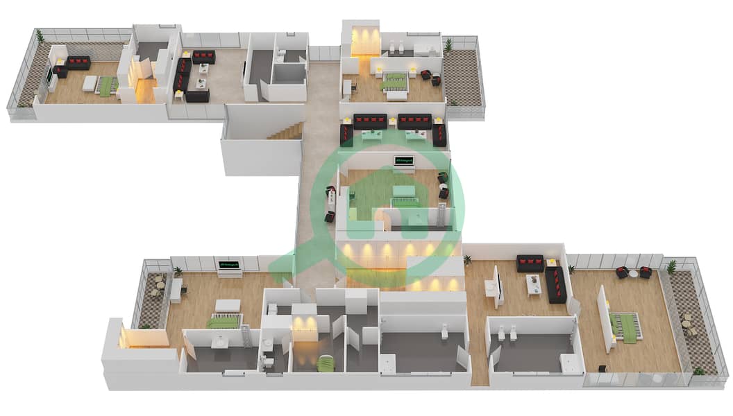 Дубай Хиллс Гров - Вилла 7 Cпальни планировка Тип 1 MODERN Upper Floor interactive3D