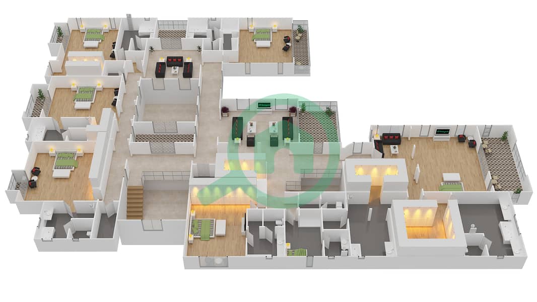 Dubai Hills Grove - 7 Bedroom Villa Type 2 CLASSIC Floor plan Upper Floor interactive3D