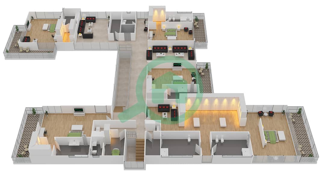 Дубай Хиллс Гров - Вилла 7 Cпальни планировка Тип 2 MODERN Upper Floor interactive3D
