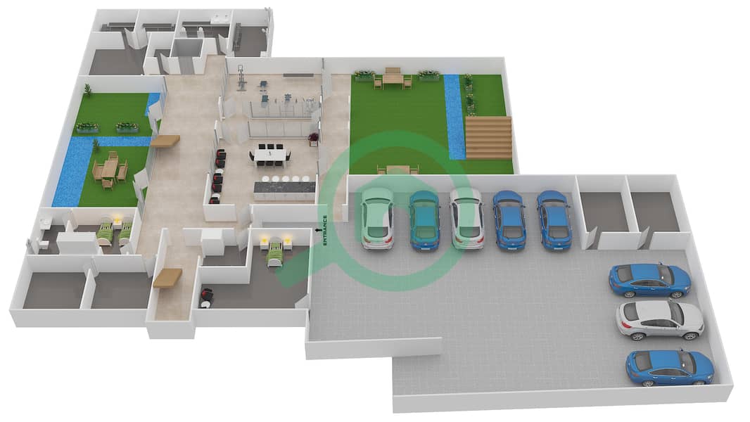 Дубай Хиллс Гров - Вилла 7 Cпальни планировка Тип 2 MODERN Lower Floor interactive3D