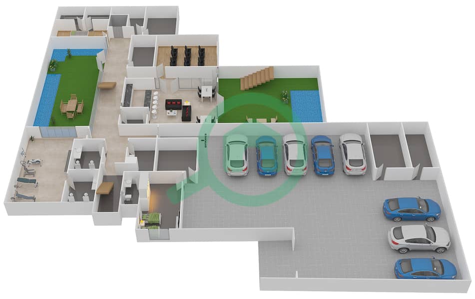 Дубай Хиллс Гров - Вилла 7 Cпальни планировка Тип 3 MODERN Lower Floor interactive3D