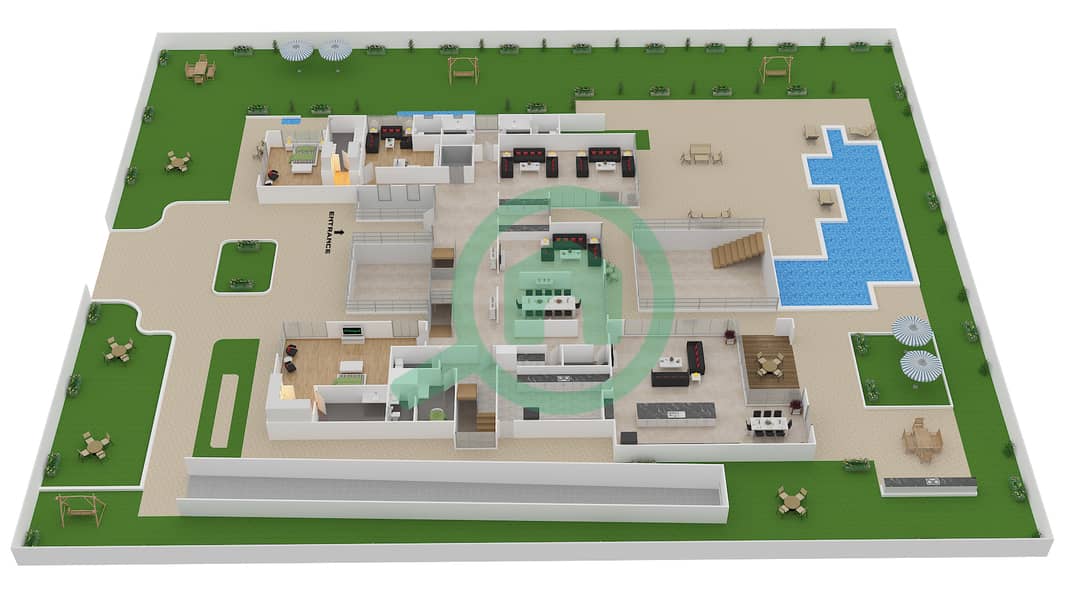 المخططات الطابقية لتصميم النموذج 3 MODERN فیلا 7 غرف نوم - دبي هيلز غروف Ground Floor interactive3D