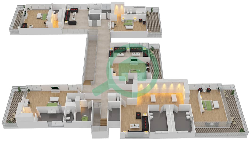 Dubai Hills Grove - 7 Bedroom Villa Type 3 MODERN Floor plan Upper Floor interactive3D