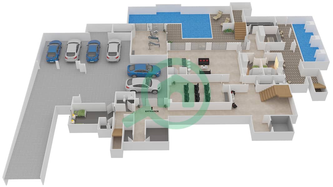 Дубай Хиллс Гров - Вилла 8 Cпальни планировка Тип 4 CONTEMPORARY Lower Floor interactive3D