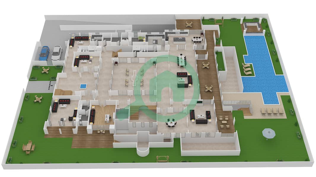 المخططات الطابقية لتصميم النموذج 4 CONTEMPORARY فیلا 8 غرف نوم - دبي هيلز غروف Ground Floor interactive3D