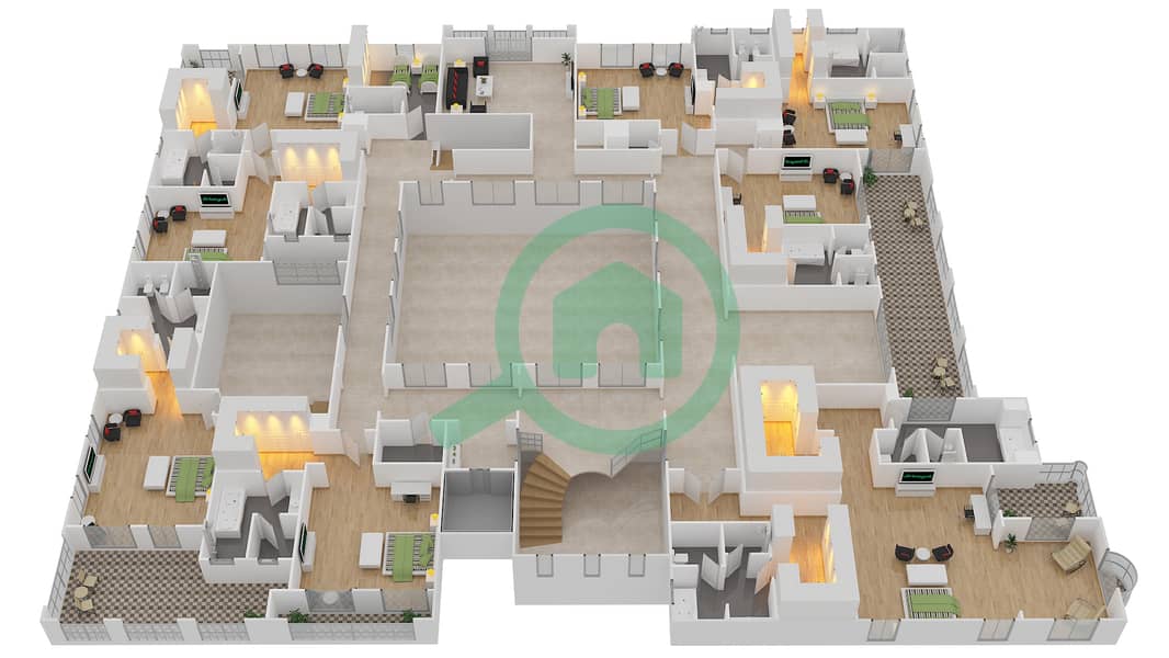 迪拜山林社区 - 8 卧室别墅类型4 MEDITERRANEAN戶型图 Upper Floor interactive3D
