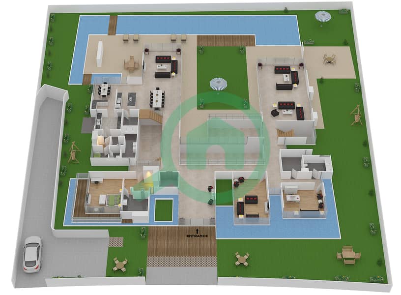 Дубай Хиллс Гров - Вилла 8 Cпальни планировка Тип 4 MODERN Ground Floor interactive3D