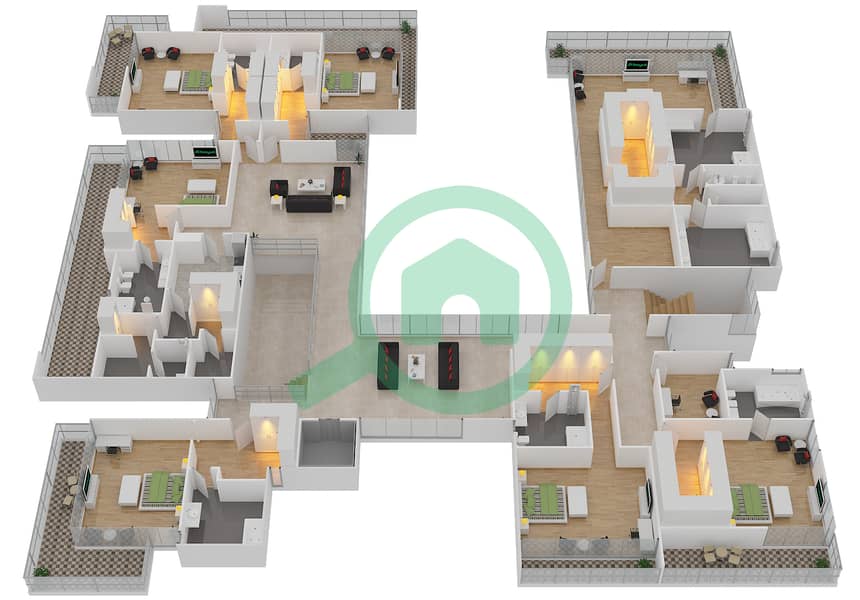 Дубай Хиллс Гров - Вилла 8 Cпальни планировка Тип 4 MODERN Upper Floor interactive3D