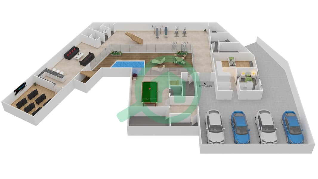 المخططات الطابقية لتصميم النموذج 5 MODERN فیلا 9 غرف نوم - دبي هيلز غروف Lower Floor interactive3D