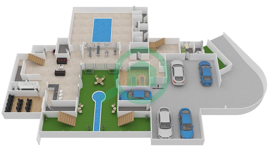 Дубай Хиллс Гров - Вилла 10 Cпальни планировка Тип 5 MEDITERRANEAN Lower Floor interactive3D