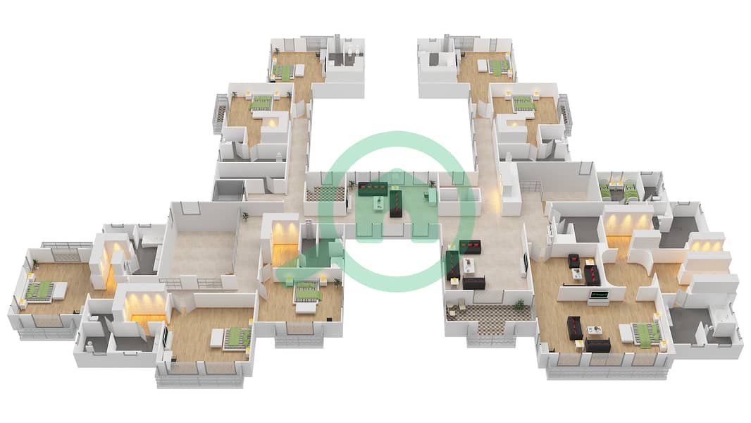 المخططات الطابقية لتصميم النموذج 5 MEDITERRANEAN فیلا 10 غرف نوم - دبي هيلز غروف Upper Floor interactive3D