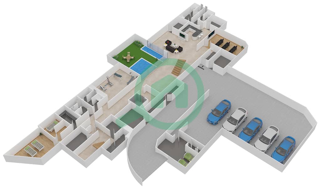 Дубай Хиллс Гров - Вилла 10 Cпальни планировка Тип 6 MODERN Lower Floor interactive3D