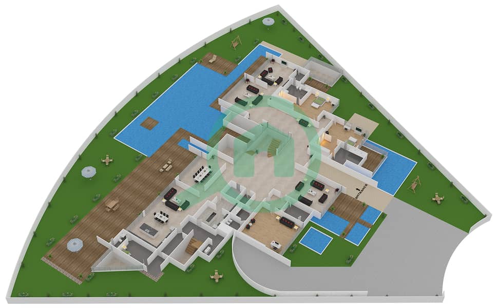 المخططات الطابقية لتصميم النموذج 6 MODERN فیلا 10 غرف نوم - دبي هيلز غروف Ground Floor interactive3D