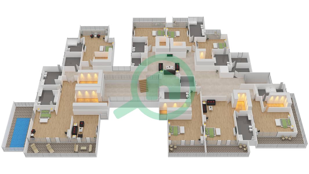 迪拜山林社区 - 10 卧室别墅类型6 MODERN戶型图 Upper Floor interactive3D