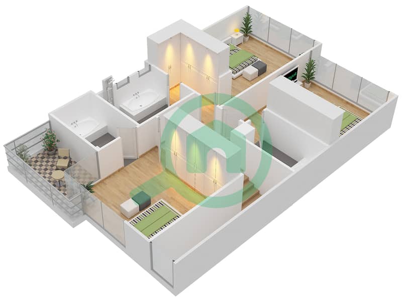 المخططات الطابقية لتصميم النموذج TH-M/TH-M-D تاون هاوس 3 غرف نوم - فلل داماك من باراماونت للفنادق والمنتجعات First Floor interactive3D