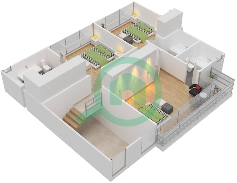 Дамак Виллы от Парамаунт Отельс энд Резортс - Таунхаус 3 Cпальни планировка Тип TH-M1 First Floor interactive3D