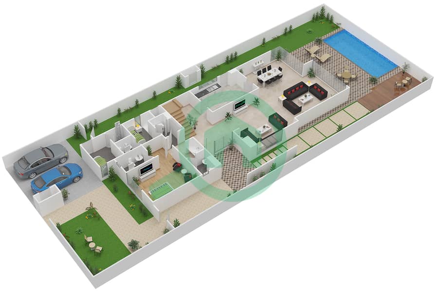 DAMAC Villas by Paramount Hotels and Resorts - 5 Bedroom Villa Type VD-1 Floor plan Ground Floor interactive3D