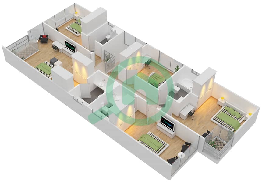 DAMAC Villas by Paramount Hotels and Resorts - 6 Bedroom Villa Type V-2 Floor plan First Floor interactive3D