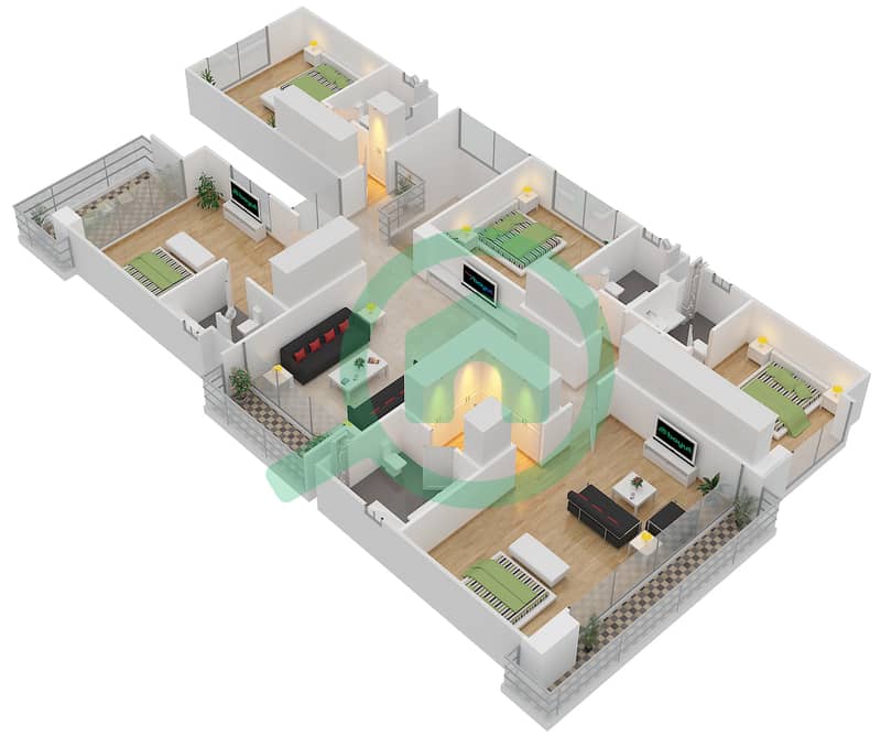 Дамак Виллы от Парамаунт Отельс энд Резортс - Вилла 6 Cпальни планировка Тип V-7 First Floor interactive3D