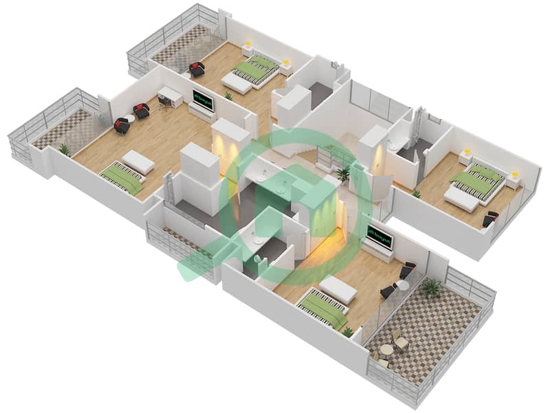 Трамп Эстейтс - Вилла 5 Cпальни планировка Тип BARON V3-TG First Floor interactive3D