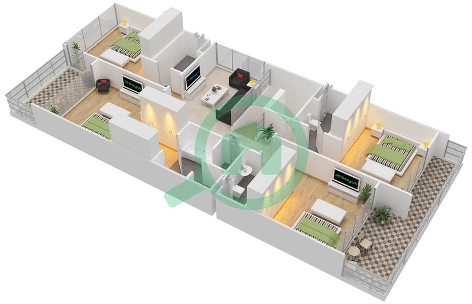 المخططات الطابقية لتصميم النموذج EXECUTIVE V2-T فیلا 5 غرف نوم - ترامب استايت First Floor interactive3D