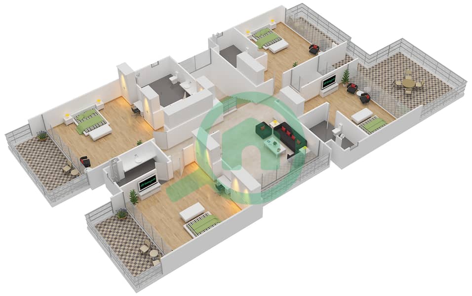 المخططات الطابقية لتصميم النموذج ROYAL 5A-TG فیلا 5 غرف نوم - ترامب استايت First Floor interactive3D