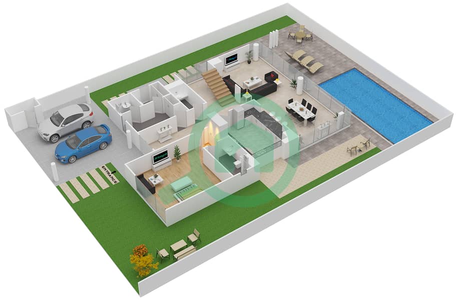 Trump Estates - 5 Bedroom Villa Type V 4-T Floor plan Ground Floor interactive3D