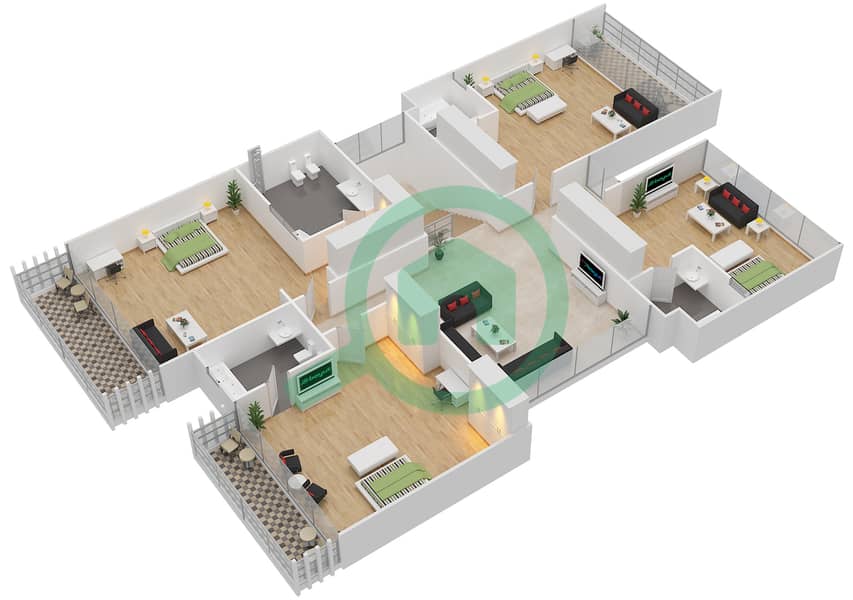 王牌庄园 - 5 卧室别墅类型V 5-T戶型图 First Floor interactive3D