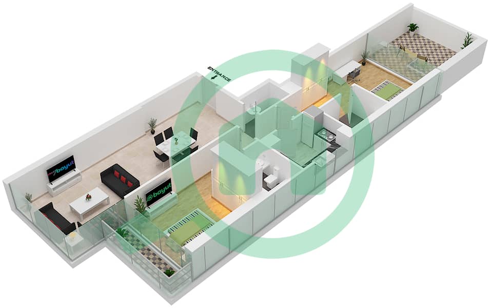 المخططات الطابقية لتصميم الوحدة A03-FLOOR 4 شقة 2 غرفة نوم - بيلافيستا Floor 4 interactive3D
