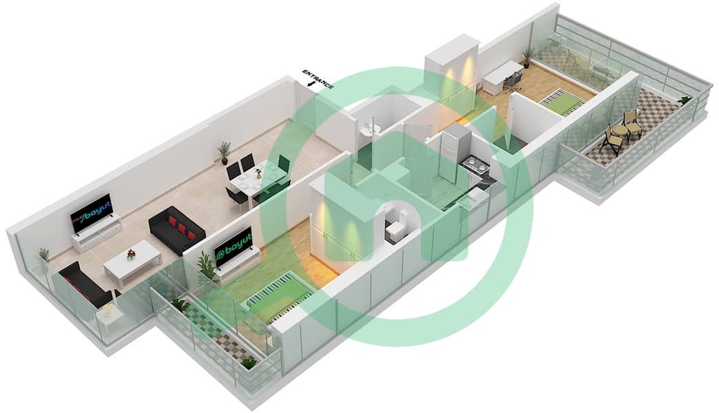 المخططات الطابقية لتصميم الوحدة A03- FLOOR 5-31 شقة 2 غرفة نوم - بيلافيستا Floor 5-31 interactive3D